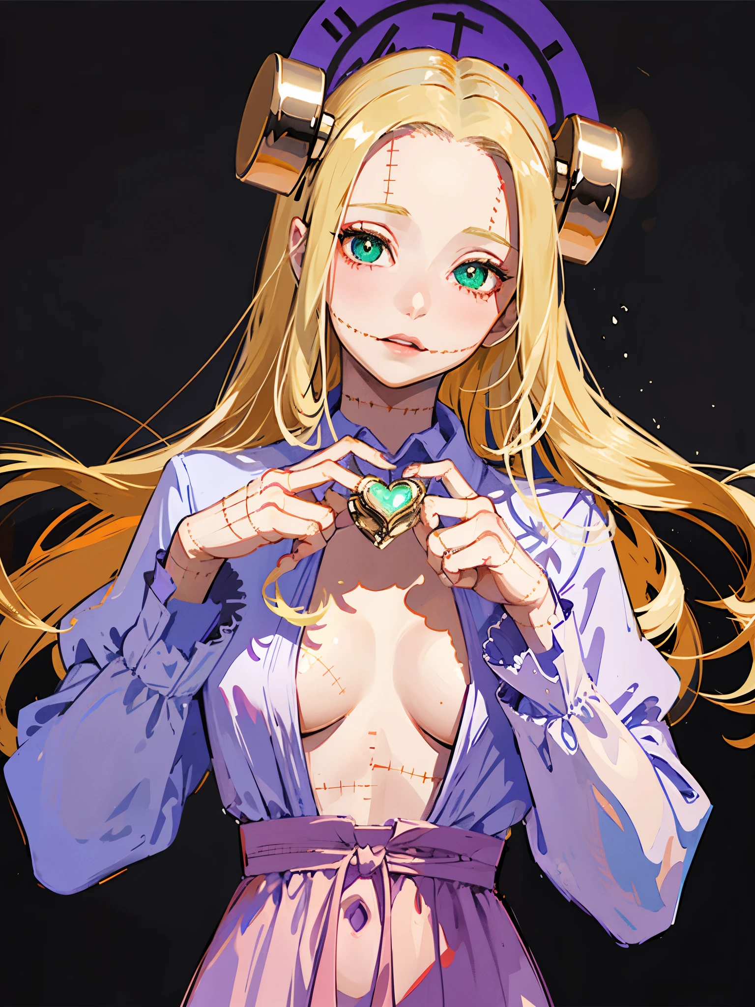 ((masterpiece, best quality)), (1girl), (solo), (female focus), (ash blonde hair, long hair, hair over one eye), green eyes, sad eyes, cold facial expression, cold look, pale skin, colour grading, dark illustration, extreme quality, radiant, extremely detailed, ultra-detailed face, ultra hd 8k, ultra digitality, mythical, dark lightning, perfect face, beautiful, (perfect composition: 1. 4), detailed face and body, award-winning photography , detailed face, detailed hands, looking at the viewer, cinematic lighting, (necromancer), (villain), (masterpiece, best quality, ultra-detailed, best shadow), (beautiful detailed face, feminine features), (best illumination), ((cinematic light)), colorful, hyper detail, dramatic light, intricate details, (dark circle under eyes), decadence, stunning, eerie, (madaraki fran), full frontal, naked body