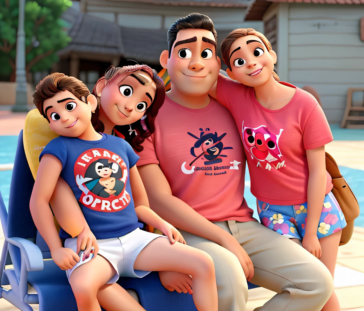 uma familia no estilo disney pixar, alta qualidade, melhor qualidade