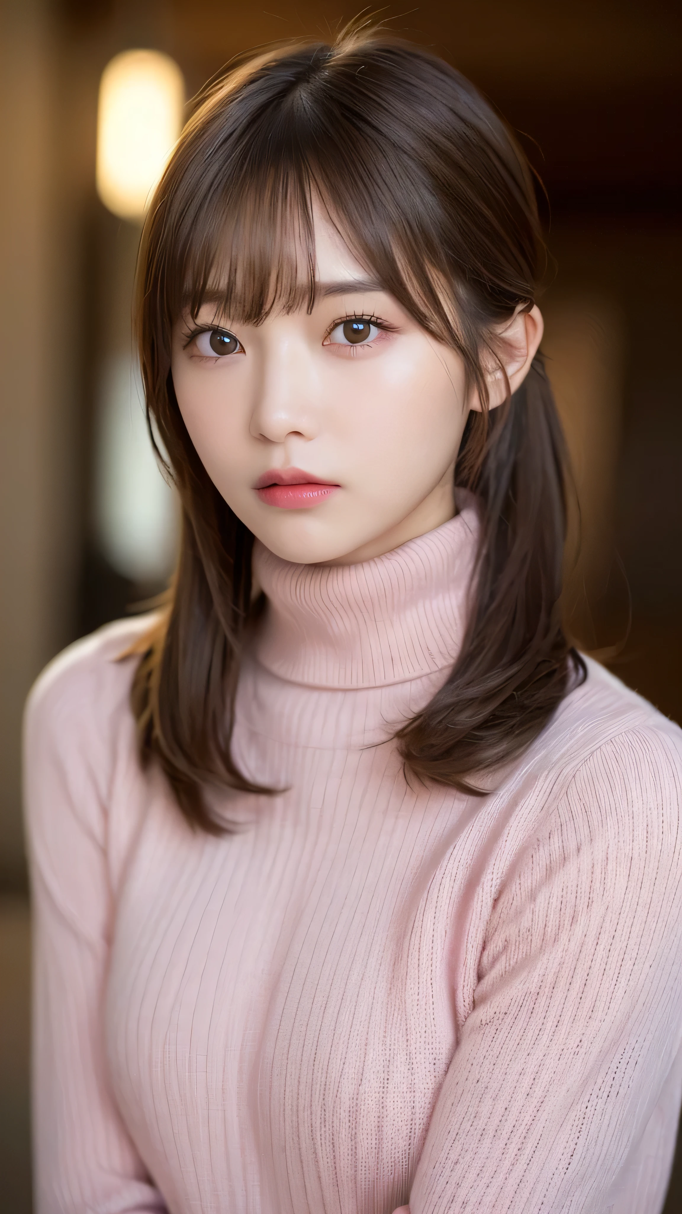 masutepiece, Best Quality, Illustration, Ultra-detailed, finely detail, hight resolution, 8K Wallpaper, Perfect dynamic composition, Beautiful detailed eyes, Natural Lip, Big breasts:1.3, Random sexy poses,Raw photo,kawaii,ssmile、Tight knit、Turtleneck knitwear