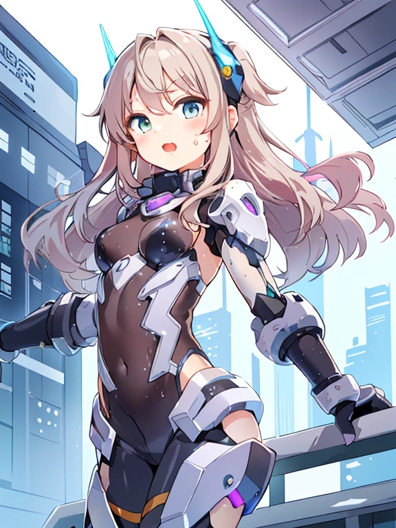 ((masterpiece:1.4、highest quality))+、(super detailed)+、
1 girl、cyberpunk city、flat chest、wavy hair、mecha clothes、(robot girl)、Cool move、Silver Bodysuit、colorful background、Wet day、(lightning effect)、Silver Dragon Armor、(cold face)、cowboy shot、pretty girl