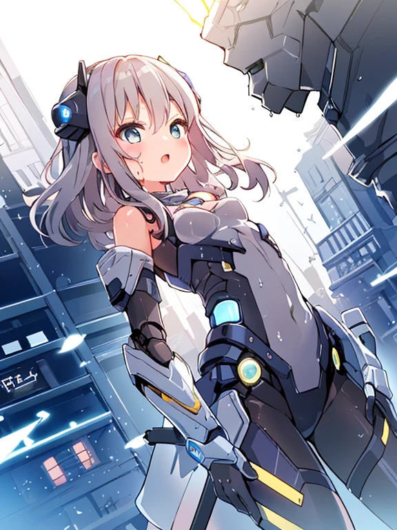 ((masterpiece:1.4、highest quality))+、(super detailed)+、
1 girl、cyberpunk city、flat chest、wavy hair、mecha clothes、(robot girl)、Cool move、Silver Bodysuit、colorful background、Wet day、(lightning effect)、Silver Dragon Armor、(cold face)、cowboy shot、pretty girl