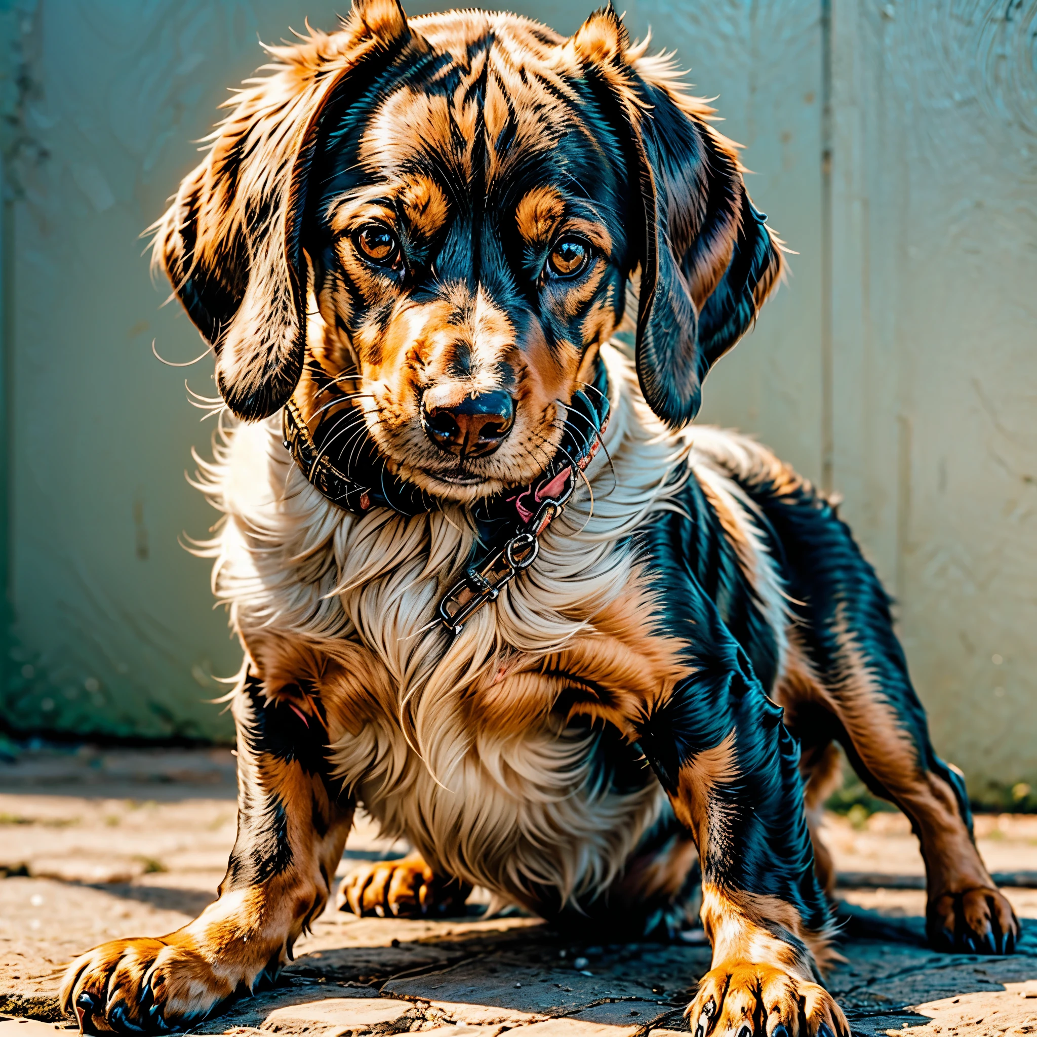 glowing animals Dog "Produces ultra-high-resolution images of chic miniature Dachshund dogs, In Classic Cat Poses. Advanced macro photography techniques are used to bring out the intricate details of the miniature Dachshund dog's black coat, mustache, e olhos expressivos. exposure." Place the camera at eye level with the miniature dachshund dog to create an intimate connection between the viewer and the subject of the miniature dachshund dog. Implemente uma abertura ampla para criar uma profundidade de campo rasa, making the miniature dachshund dog stand out clearly against a softly blurred background. Enhance lighting to highlight the textures and contours of your miniature dachshund dog's body, e use software para remover sombras duras e criar uma atmosfera aconchegante. Pick up the Miniature Dachshund dog in a relaxed position, mas equilibrado, Showing Flexibility and Grace. Tente capturar momentos de movimento natural, alongamento, Grooming, etc. to convey an authentic feeling. We implement post-processing techniques that improve image clarity, Contraste, and color balance, Preserving Every Aspect of Your Miniature Dachshund Dog, From its intricate patterns to its intense gaze, renderizando-o em detalhes impressionantes. finalmente, Capture a fleeting moment that conveys the gentle beauty and innate grace of the Miniature Dachshund and celebrates the Miniature Dachshund's unique essence of curiosity and poise. " Chamado Pingo. Idade Idoso --v 6 --s 1000 --c 20 --q 20 --chaos 100