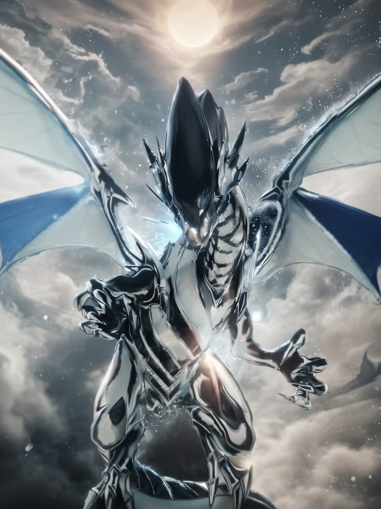 ((FOTOGRAFIA REALISTA)) (8k, Foto RAW, melhor qualidade, senhor:1.2), (Realistic, photo-Realistic:2), ULTRA DRAGON ANGRY ((ULTRA HIGH DEFINITION)), ((QUALIDADE 4K)), ((MUITO DETALHADO)), ((TEXTURA SONY a7s)) a close up of a dragon on a rock with a STONE in the background, ((blue white dragon)), SKY BLUE STARS LIGHT