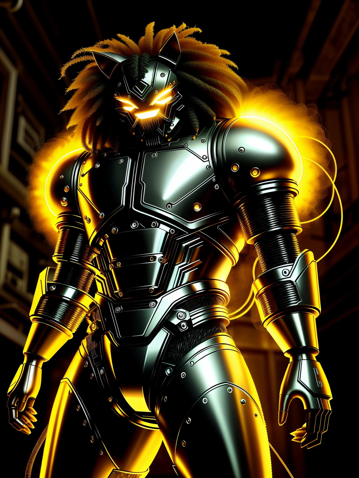 um lobo fofo feito de metal, (ciborgue:1.1), ([cauda | decaudaed wire]:1.3), (intricate decaudas), HDR, (intricate decaudas, hyperdecaudaed:1.2), cinematic shot, vinheta, centrado