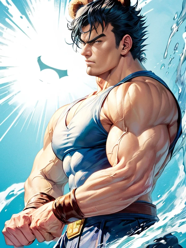 MEGAMAN.EXE，muscle，Protruding veins，Developed pectoral muscles，Sweat，Wet flesh，Sad expression，male，Robust，Young boy，[[Very large muscles]]，Drowned in pleasure，Muscle Pose，