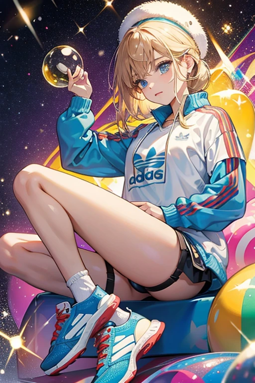 wearing Adidas; jelly; glitter