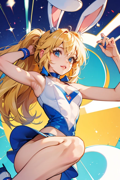 whole body,Standing posture, (Blonde,Trimmed bangs,Hime cut,) (Small breasts,age Girl,), (Cute face:1.2) (High leg leotard,Sailor suit,Sleeveless clothing,) smile,(White background)