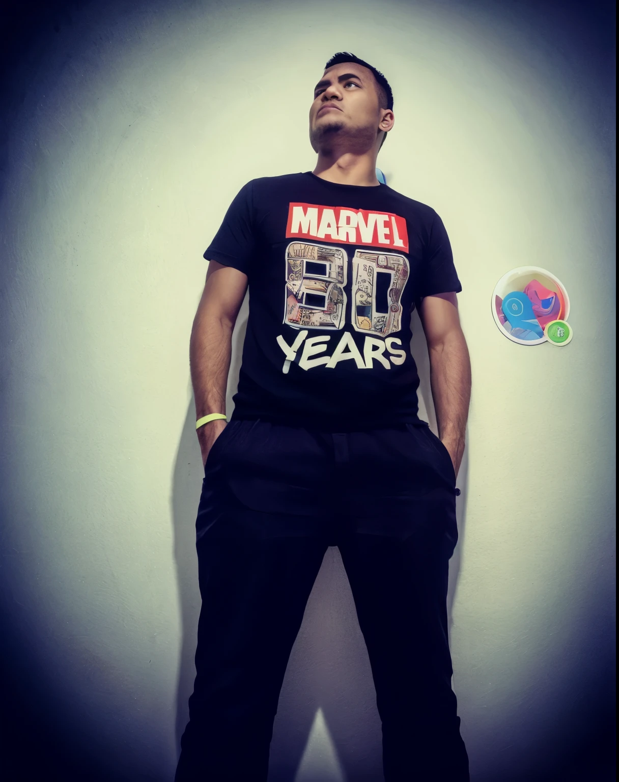 Man with black t-shirt and jeans