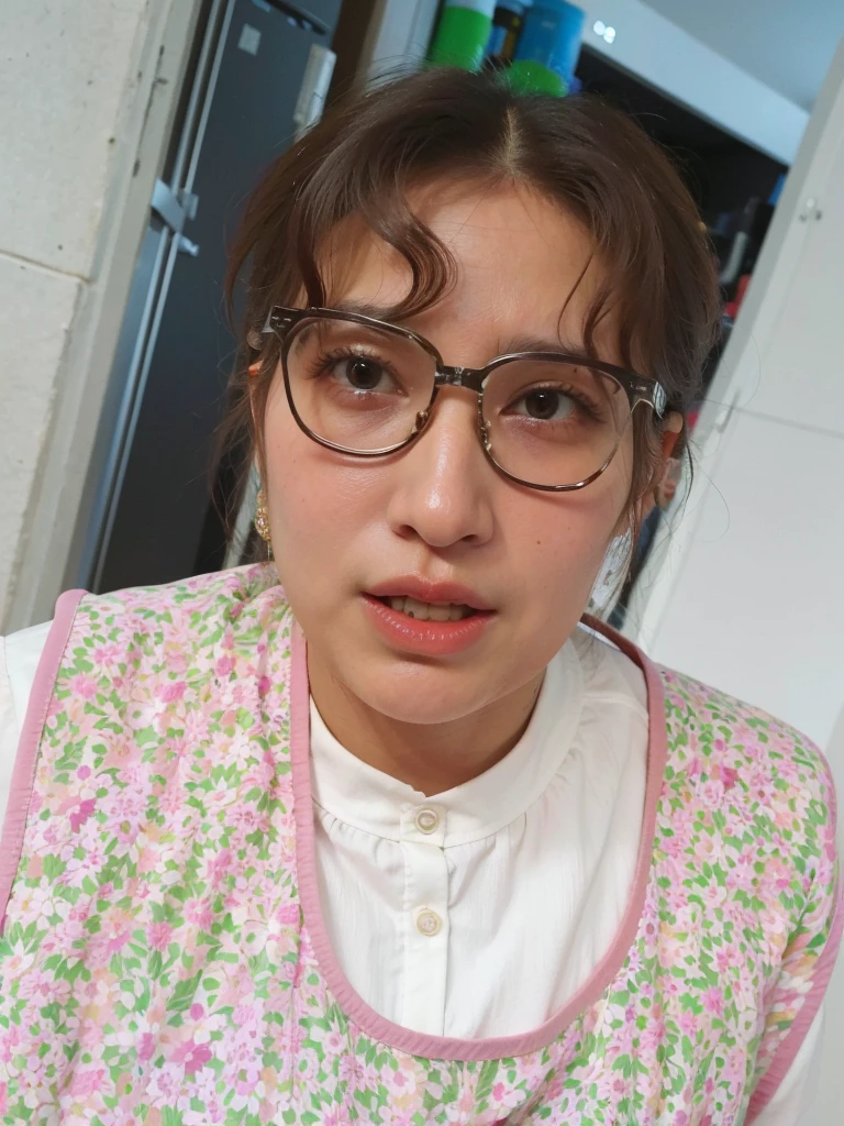 ((Best Quality, 8k, Masterpiece: 1.3)), Photorealistic, Sharp Focus, High Quality, High Definition, ((look down)), Portrait, Solo, Japanese Milf, Beauty, glasses, ((Open legs Wide)), 40 years old, Plump, Wavy hair, Wetty White Shirt, Wrinkles at the corners of the eyes, Toilet, Plumbing, Tile, (open mouth:1.1),