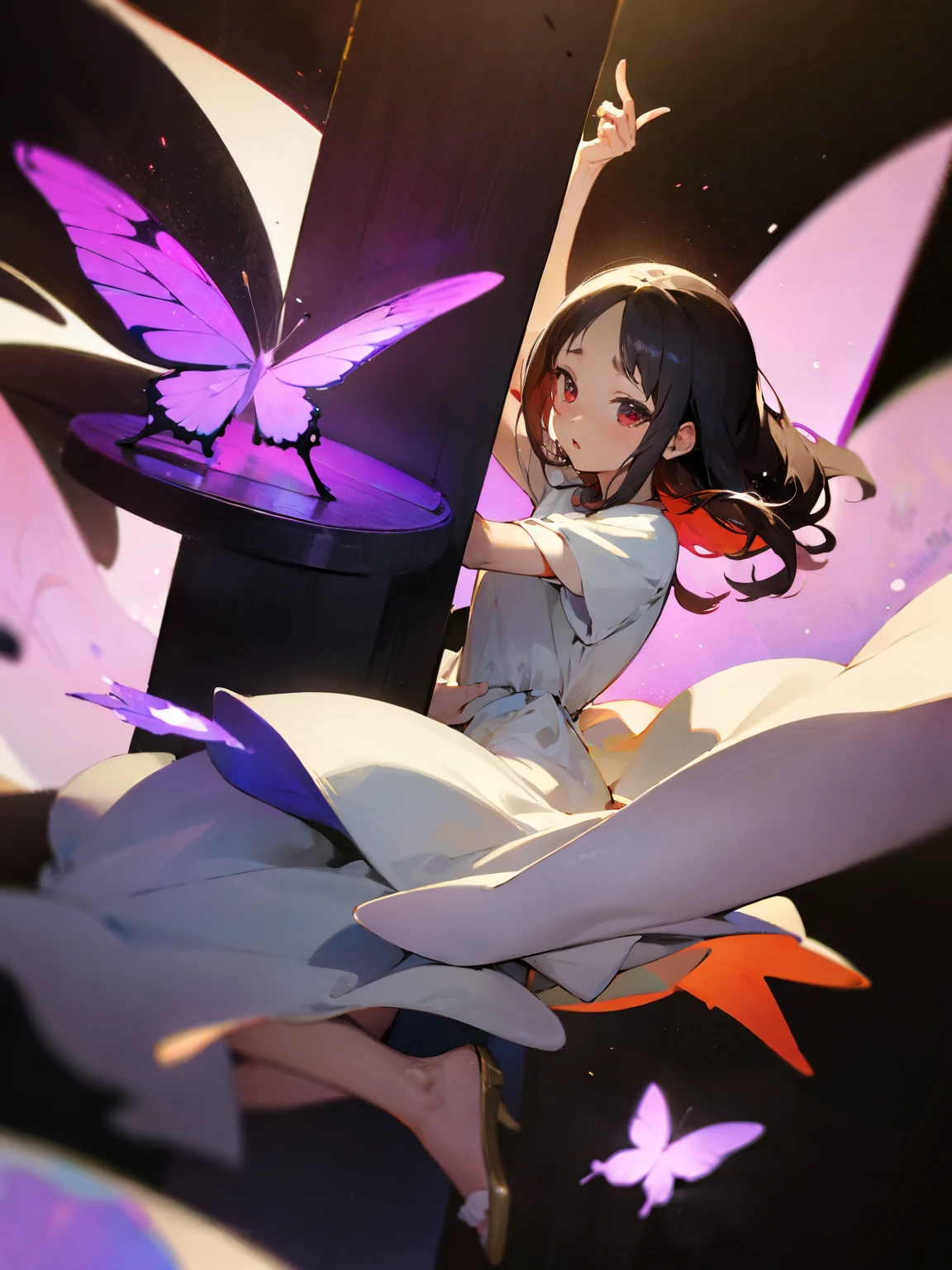 Kaguya shinomiya wearing a cute dress with 50000 butterflies lifting her, 4k, masterpiece, fireflies