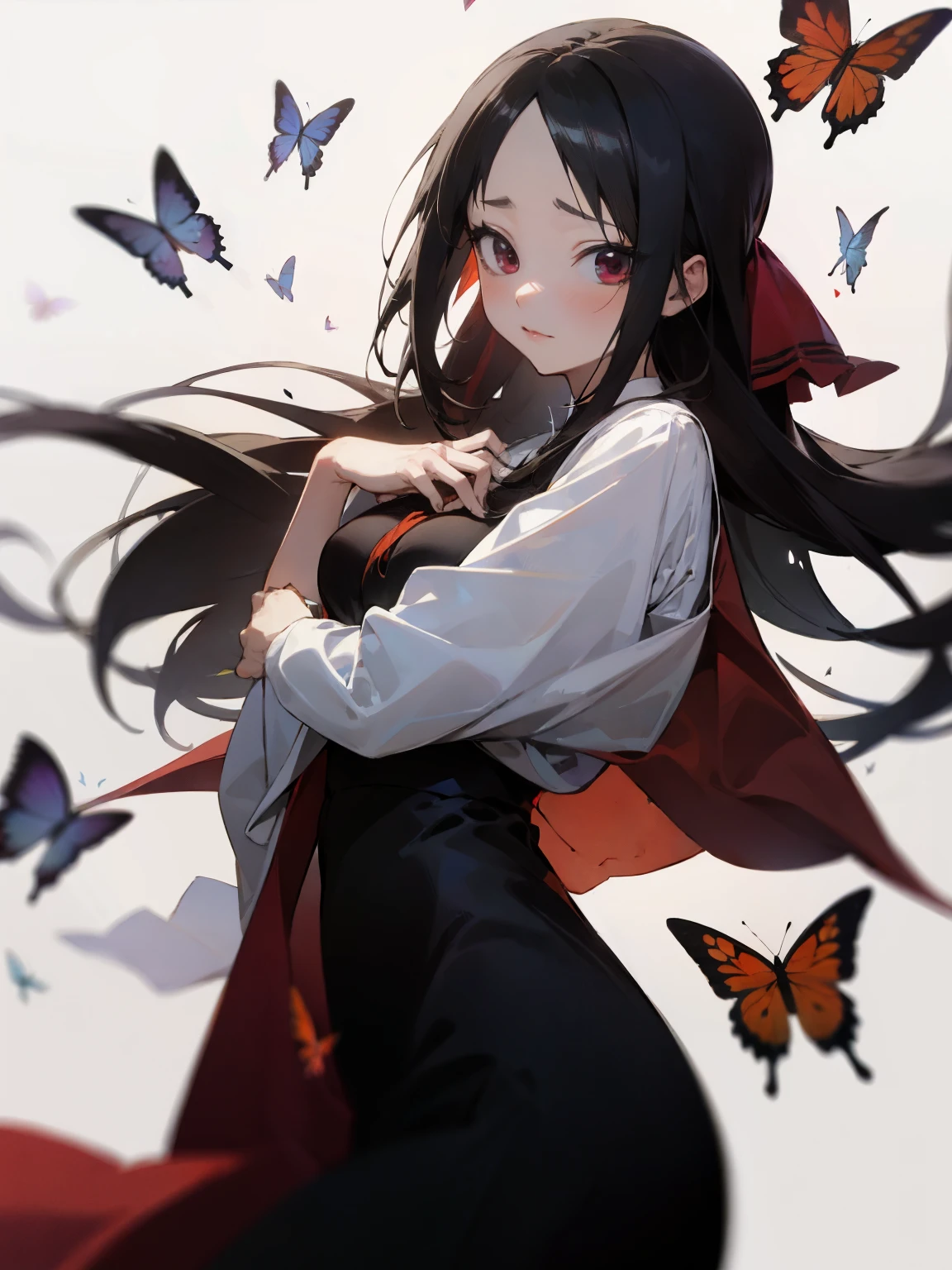 Kaguya shinomiya wearing a cute dress with 50000 butterflies lifting her