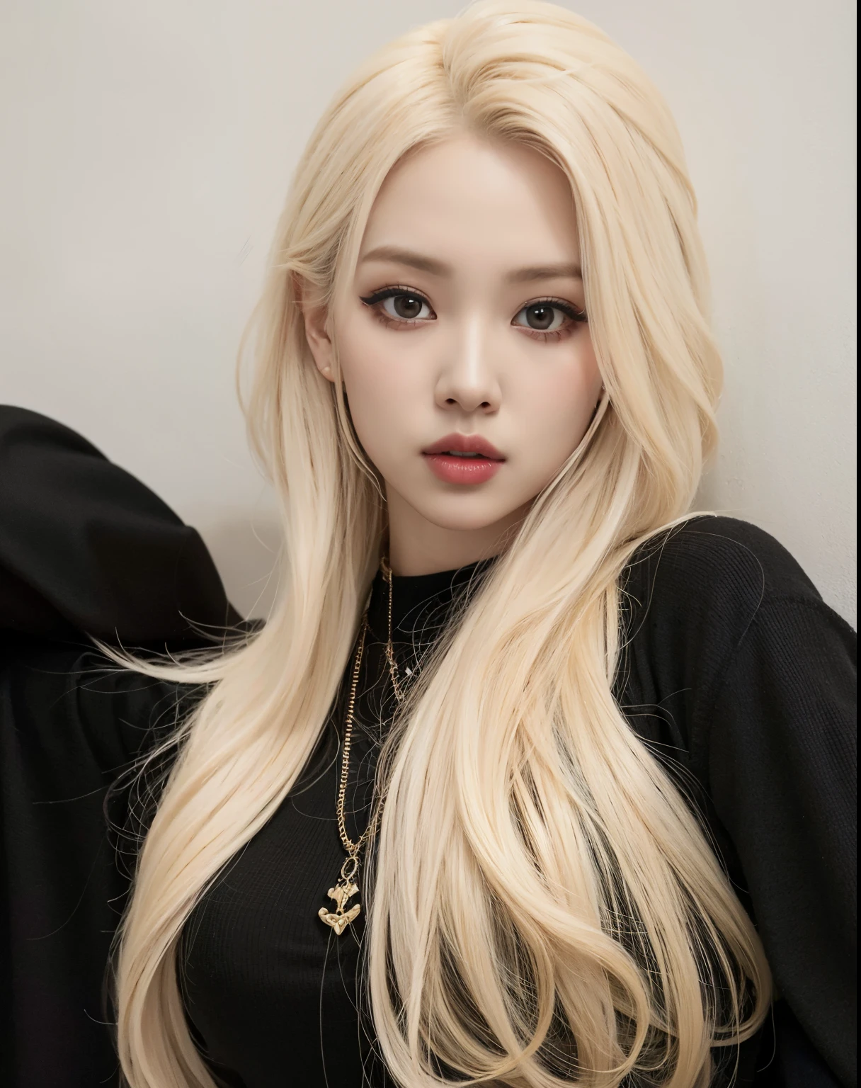  loira com cabelo longo e piercings posando para uma foto, ava max, very very pale blond hair, extremely pale blond hair, Ulzzang, Jinyoung Canela, longos cabelos loiros e olhos grandes, Heonhwa Choe, maquiagem sul-coreana popular, TaeJune Kim, her hair is white, com longos cabelos brancos, com cabelos longos brancos, Sakimichan