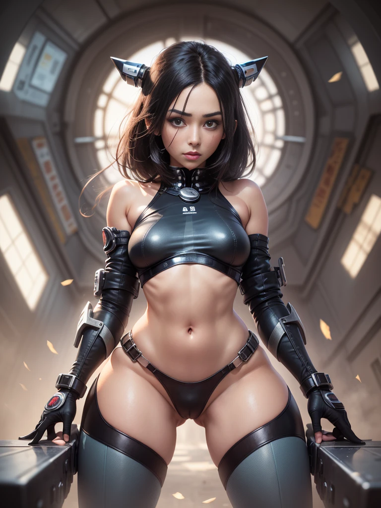Alita in transparent mecha, sexy slin body, Small but firm chest,There is a power socket on the mons pubis,The socket is in the crotch,
