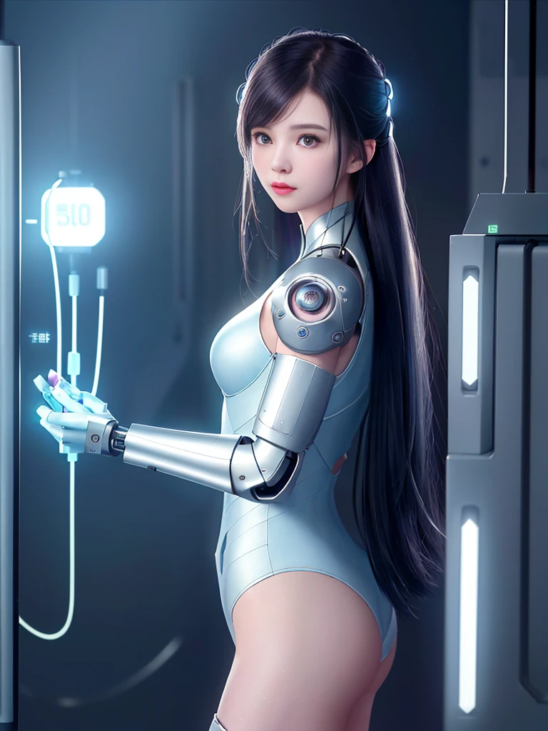 dystopian, [sci-Fi], High-detail RAW color photos, Panorama, oF (cute Female arterial intelligence, 控制论Enhance), indoors, permanent, (Inside the cryogenic chamber, in advanced cyberpunk research Facility), Toned physique, (Small but lively breasts, normal, big ass, (pale skin), (cybernetic implants:1.2), (Enhance), (cyborg:1.1), (Delicate skin, diFFused skin pores), silicone, Metal, (Very detailed, Fine details, complex), (lens Flare:0.4), (bloom:0.4), diFFused soFt lighting, Ray tracing, shallow depth oF Field, (Oliver Waite), Shot with Canon EOS 5D, 90mm macro lens, F/8, sharp Focus, Smooth, cinematic Film still From Blade Runner 2049, [cyberpunk:dieselpunk:0.25]