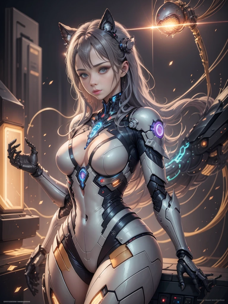 masterpiece, best quality,
1 girl, alone, long hair, lifelike, 
(Delicate and beautiful eyes: 1.2),open clothes, glowing eyes, shiny hair, shiny skin,((1 lifelike)), Metal construction, wires and cables, (glowing eyes), (Robotic arm), Science fiction,(Large mecha arm),cowboy shooting, Energy tank,Energy charging interface，Charging sockets throughout the mons pubis
