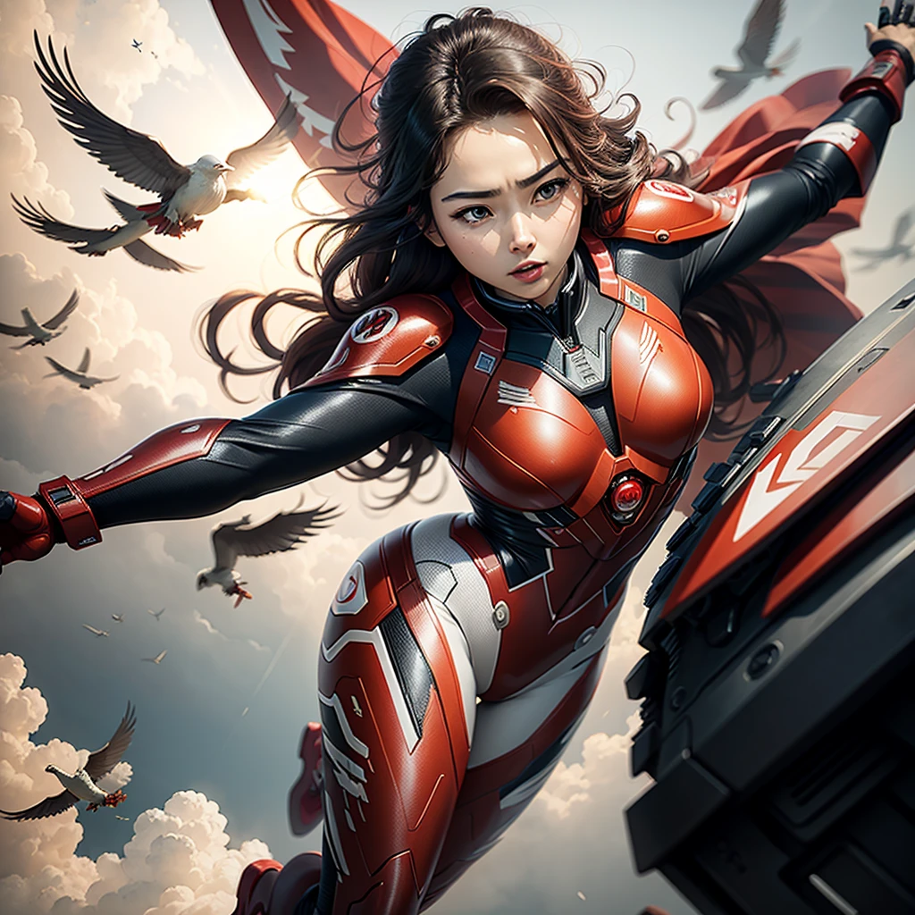 masterpiece, best quality, best quality, Soryu flying birds Langley, flying birds, Iron Woman Suit, Face, Red Mech Set