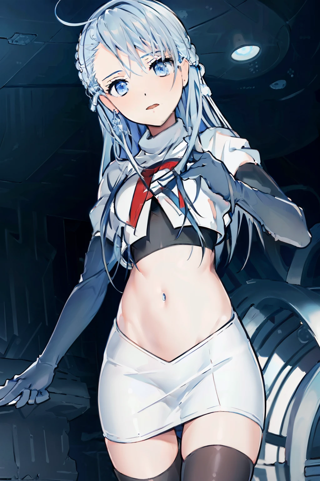 8k，HighestQuali，1girl, White hair, Blue pupil, sportrait,, white stockings，see-through raincoat, No bra，Drenched，，Through the of clothing，Looming