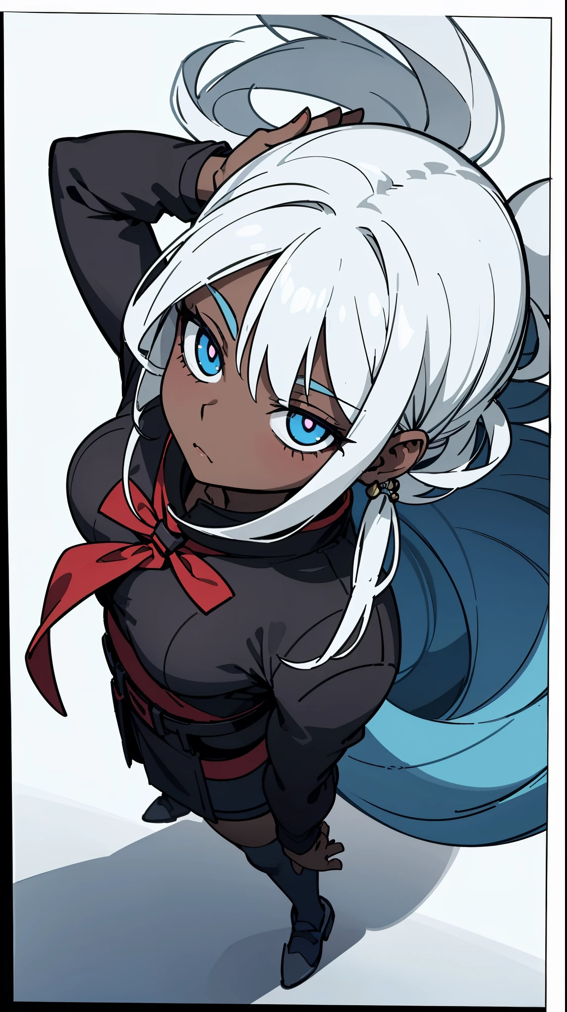 （1girll）dark skin girl , Dynamic angle , Muscular , Official art , Standing , Top view , Black clothe
