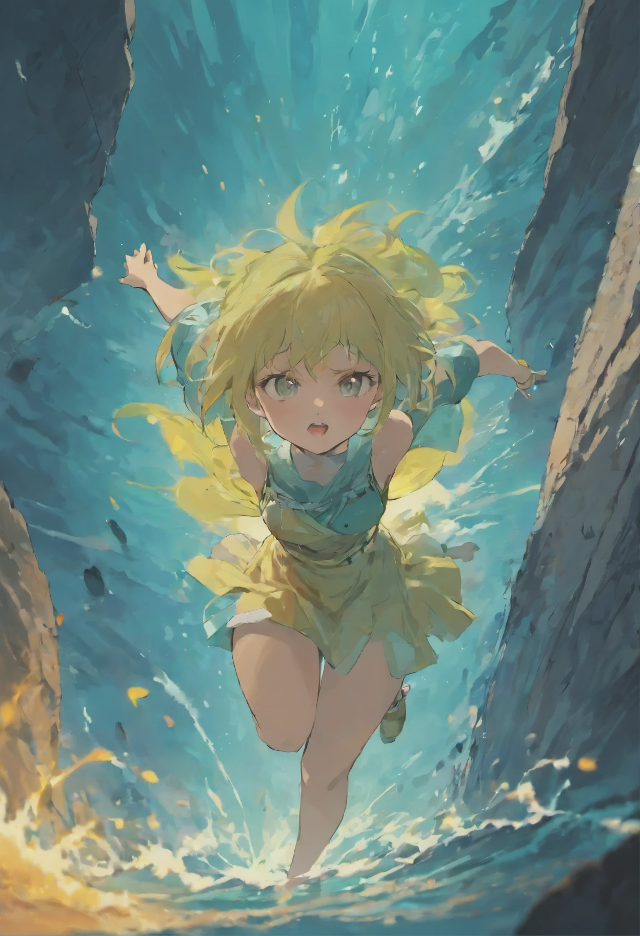 Rock, bounce, precipice, young woman, sea