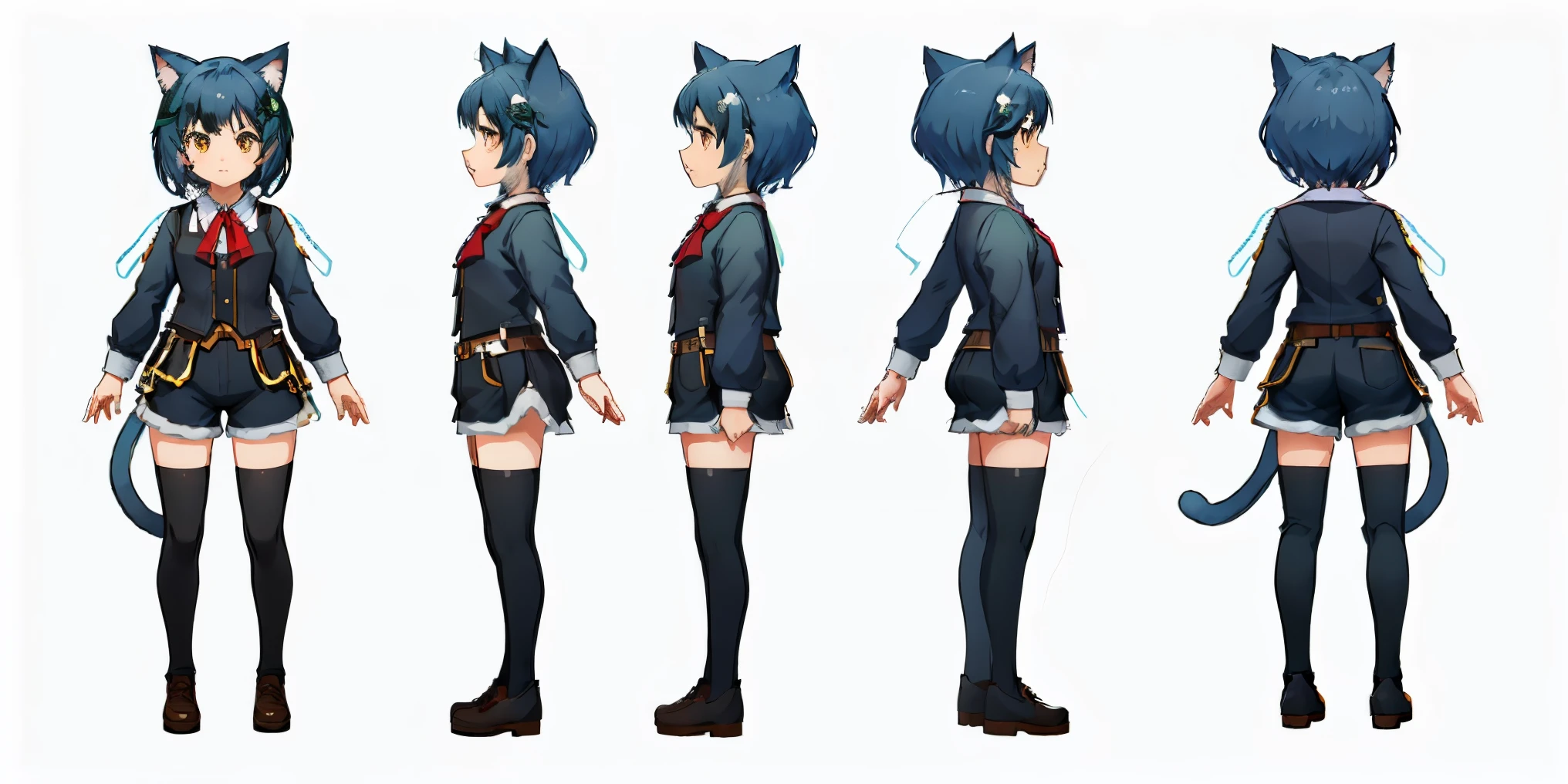 cat girl, white background, full body, standing, best quality (1.3), masterpiece (1.2), character sheet