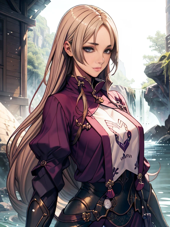 (highest quality), (masterpiece), Very exquisite and beautiful girl, very detailed, wonderful, exquisite details, officlal art, Super detailed, high-level, beautiful details girl, With a radiant face, dragonの前に立つ少女, length, without humans, dragon, (Floating blonde hair), 翡翠waterの本, water, Wave, waterエネルギーで満たされた, All mechanical, Pink Mechanical, mix 4,swordsman