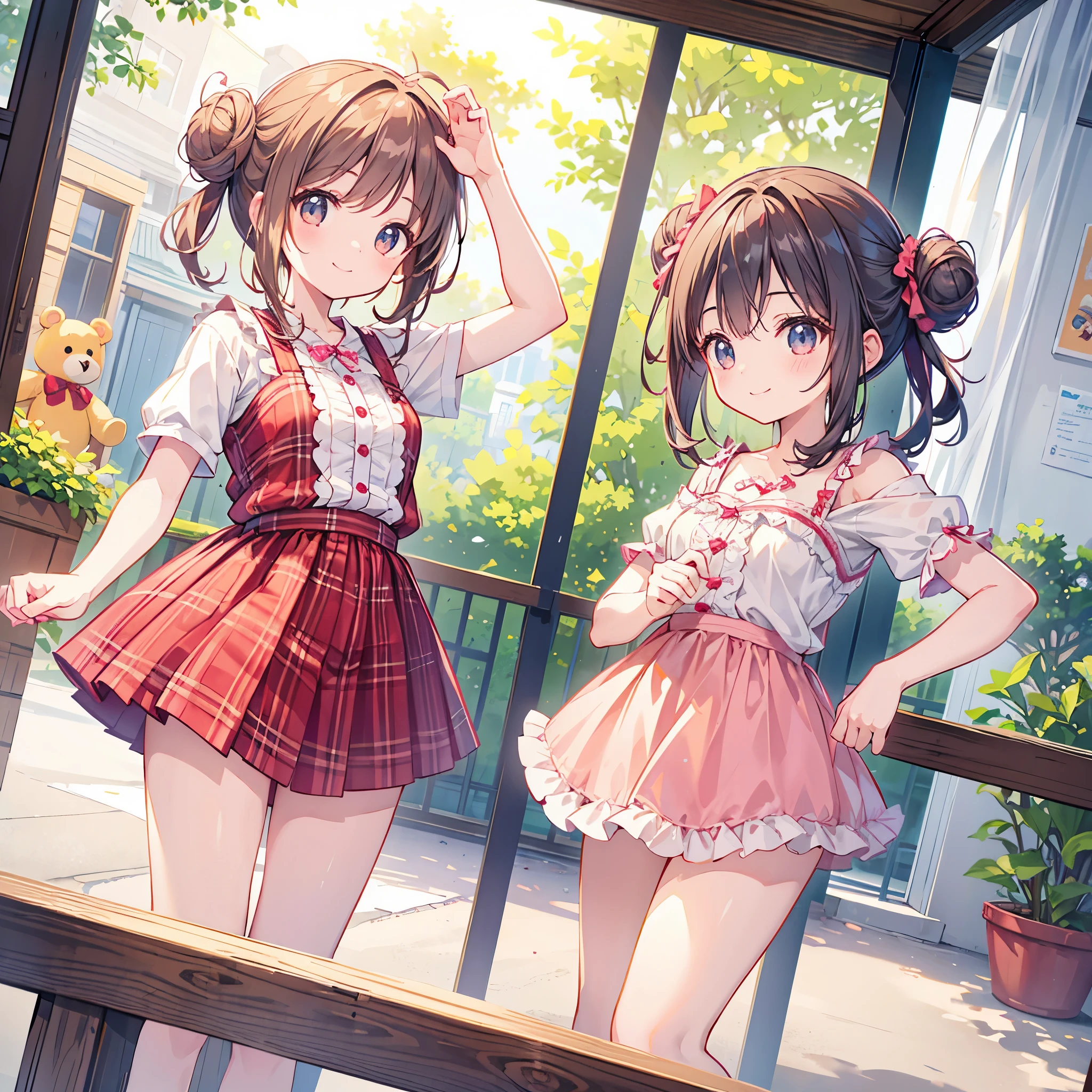 1girl,Twin tails、強風にあおられた小学生のが前に進めずTwin tailsがオールバックになっている、Red dress、Shiori high socks、Brown Loafers、Red School Bag、Primary yellow background、
