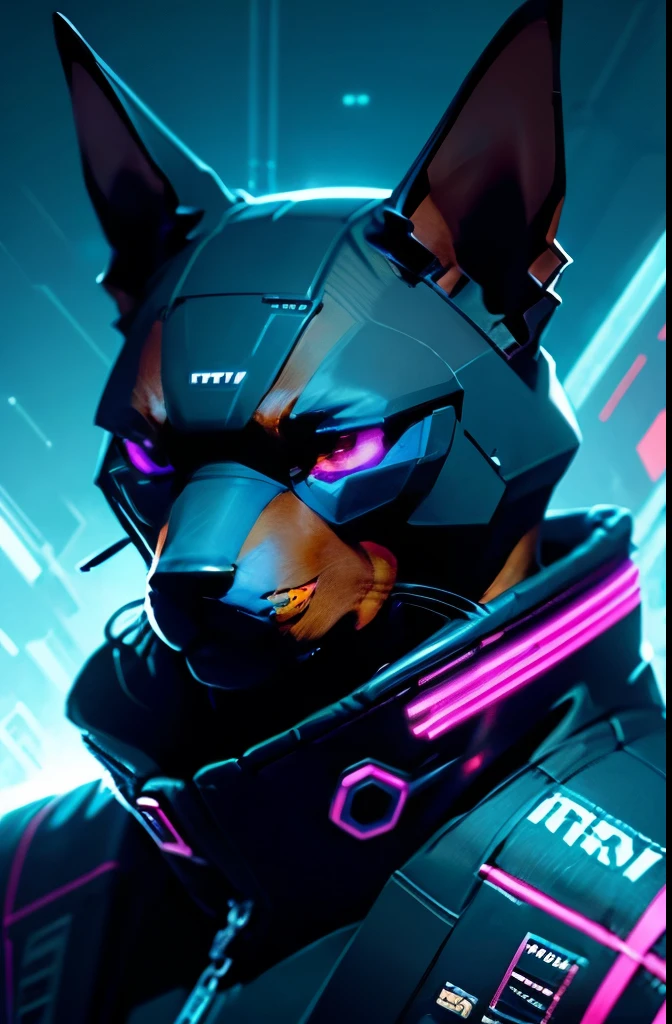 Doberman dog、cyber punk