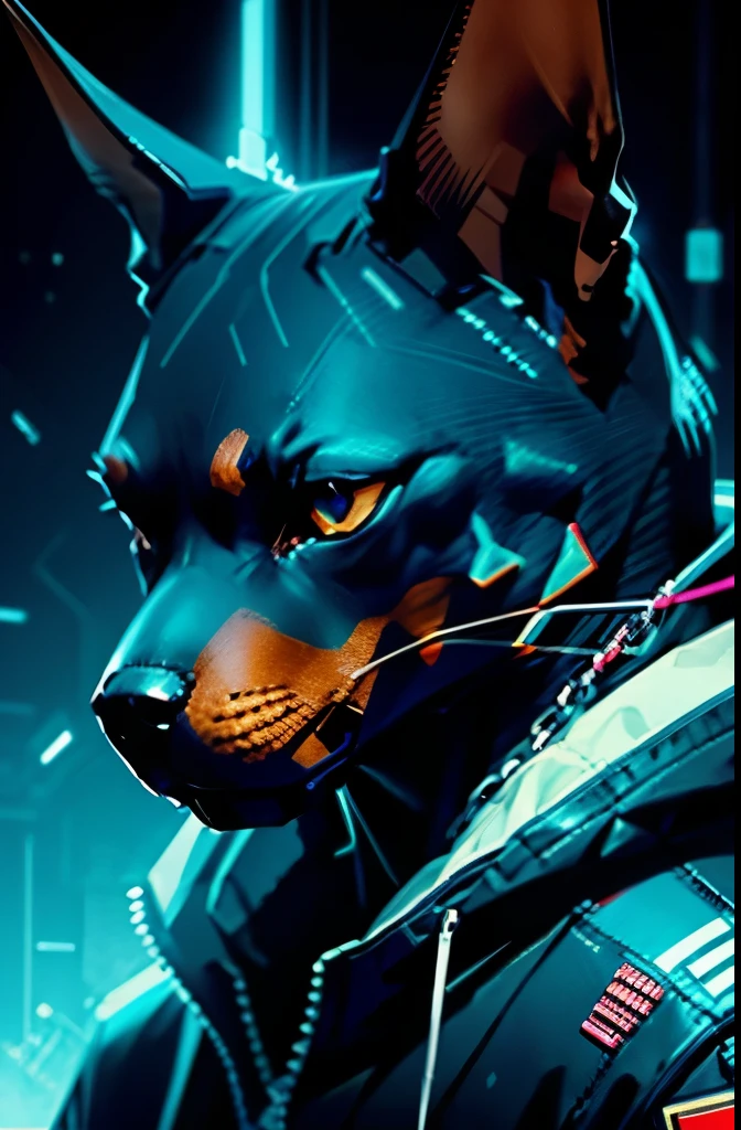 Doberman dog、cyber punk