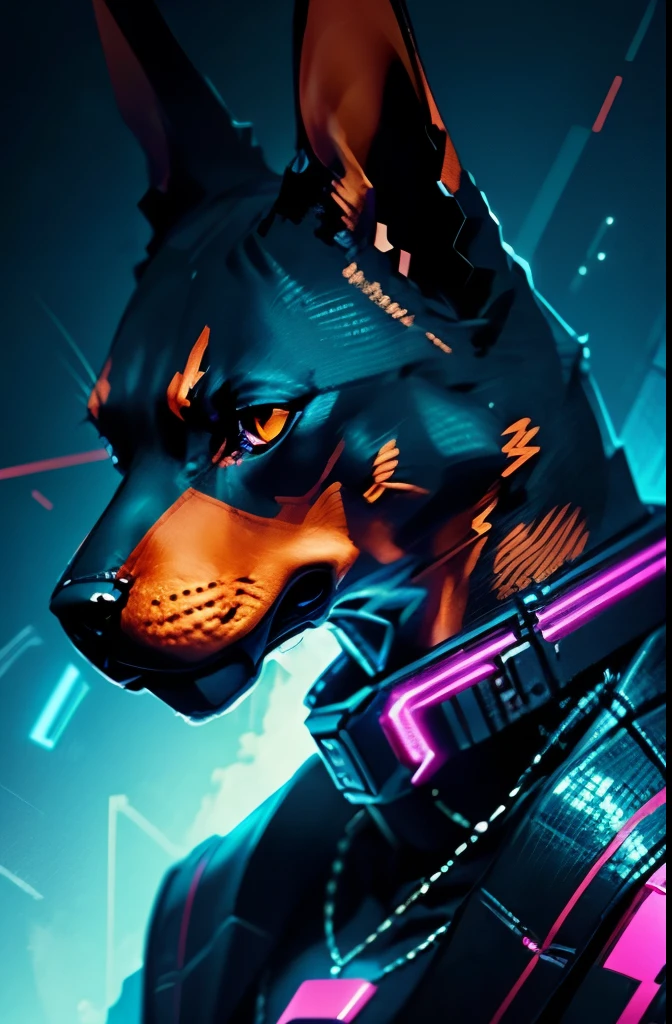 Doberman dog、cyber punk