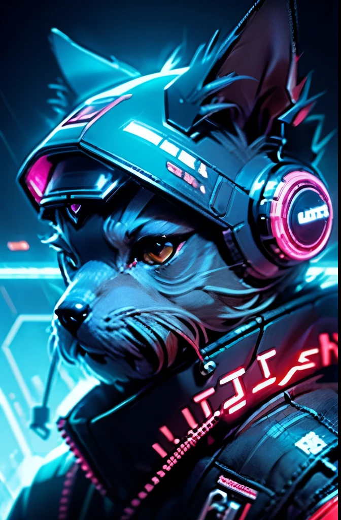 Schnauzer dog、cyber punk