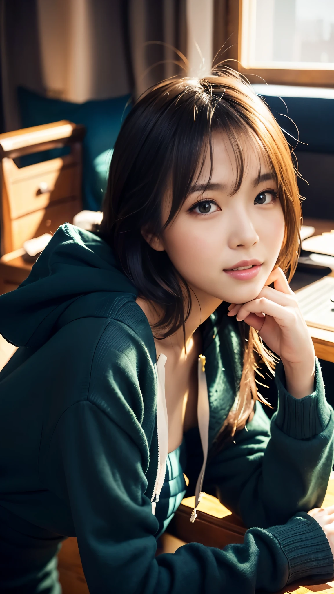 (A very cute 20 year old young woman from Japan),  ((delicate hair between brown and blonde)), ((messy side wave short hair)),medium bust size､small breasts､ (((Clean hands)))，(curly hair)，(((very kind smile))), (((she wears black lace panties)))，(((Wearing a super short light blue knit dress)))，(((I&#39;m wearing a light blue knit dress。))) ((top quality, 16K, table top: 1.3)), light shines on your face, highly detailed face, highly detailed lips, fine eyes, city street，angle from below:1.5，Holding nothing in the hands、