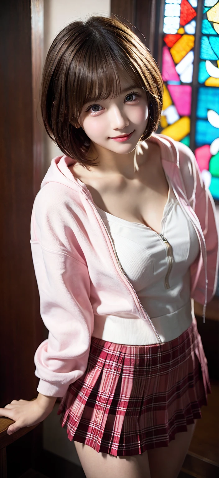 (real, photorealistic:1.37),Best quality, highres, 8k,, masterpiece, immersive atmosphere, (background blur:1.5),blurring, (real skin texture:1.3)
Sexy korean girl with purple short hair wearing eye glasses sitting seductively on an office chair,
Green sharp eyes, bright pink lips, open mouth showing teeth, happy girl and smiling,
Sexy korean girl wearing a purple croptop jacket and white pleaded skirt with thigh high purple boots,
Sexy detailed inner thighs, perfect hands, perfect face, perfect breasts,