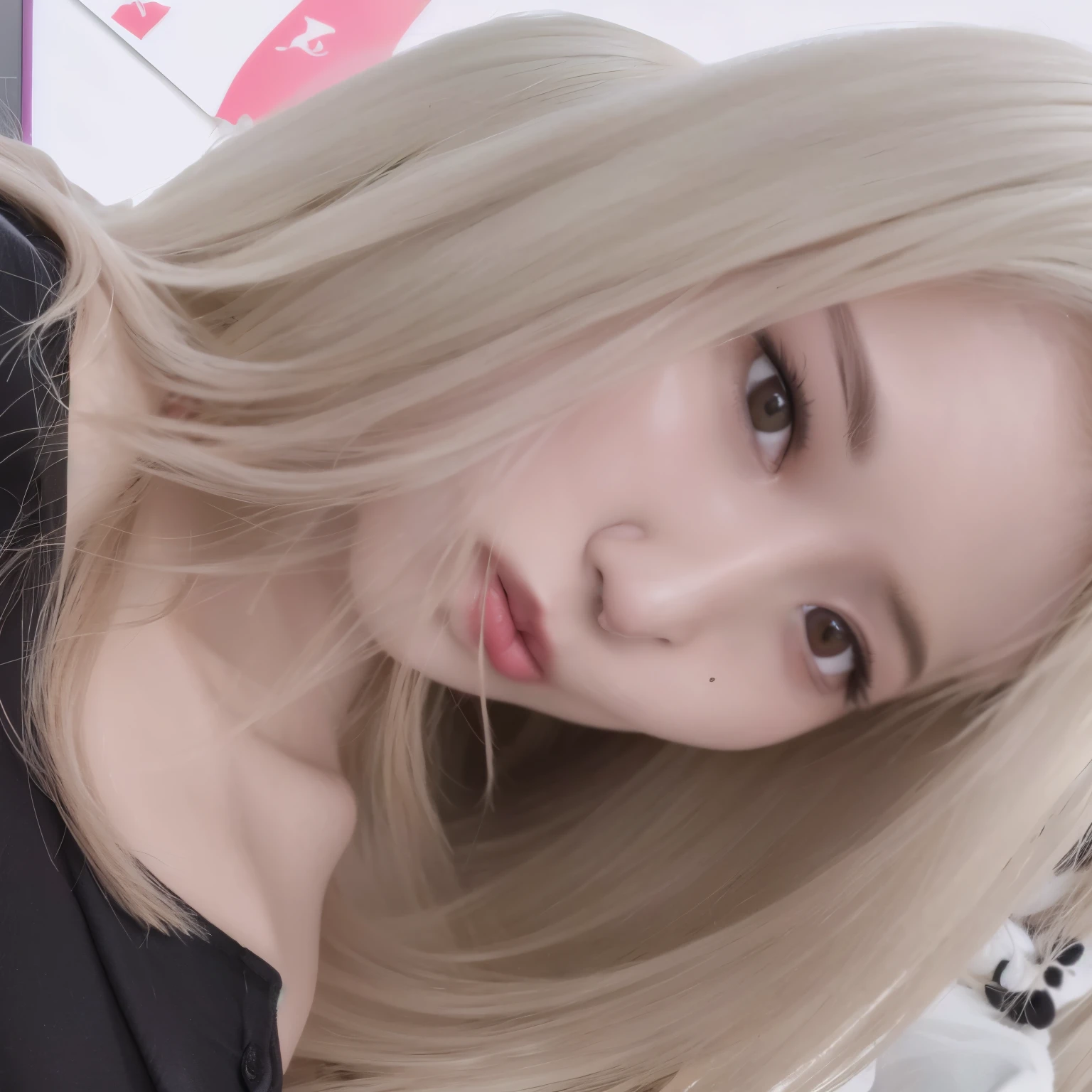 Chica rubia con pelo largo y camisa negra posando para una foto., parque roseanne de blackpink, ulzzang, Cabello claro, cabello rubio ceniciento, jaeyeon nam, very very pale blonde hair, Cabello beige, pelo rubio ceniza, muchacha coreana, Pale fur, grayish ash blond hair, heonhwa choe, sakimichan