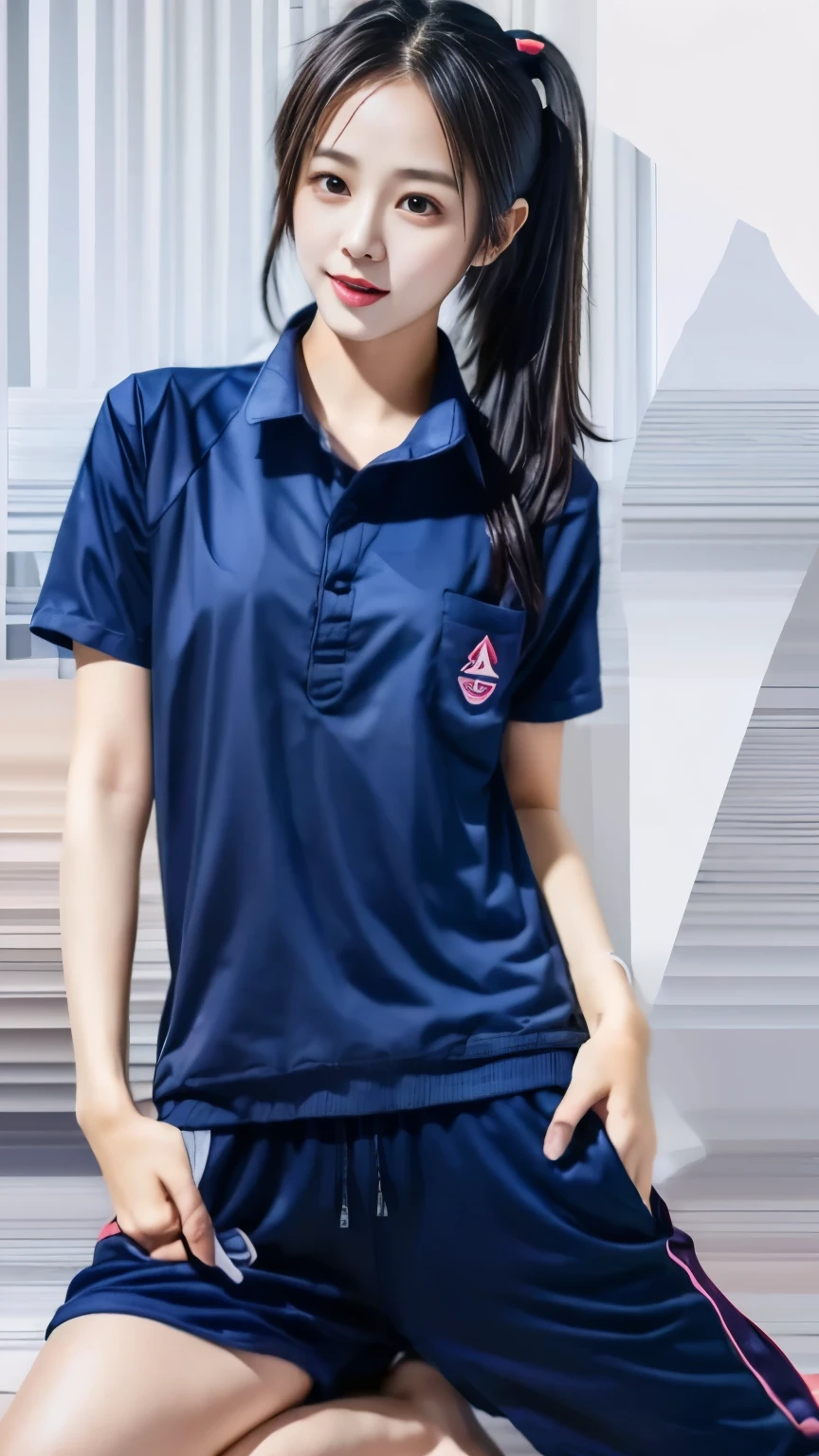 young woman in the kitchen, Navy blue short-sleeved shirt,Navy Long Trackpant,Sweatpants, Sweatpantsขายาว,25 year old girl, lesbian, sexy, exercise clothes, Sweating, เหงื่อsexy, Sexual arousal