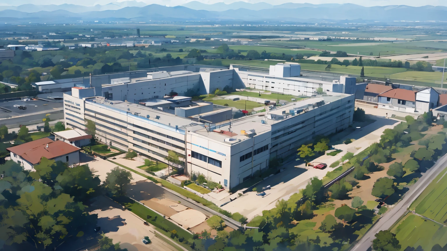 Aerial view of a county hospital