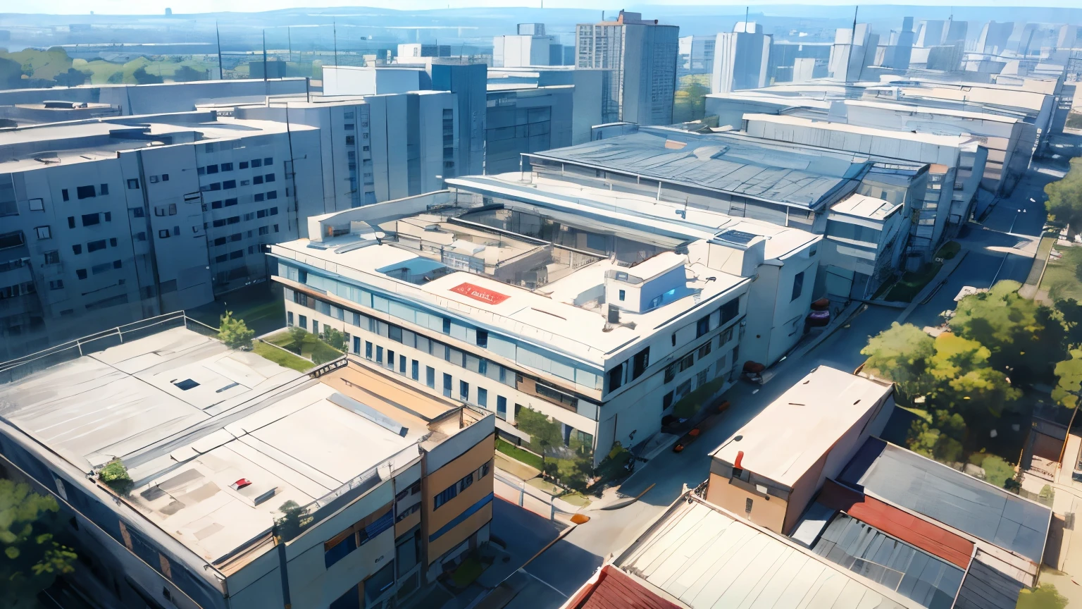 Aerial view of a hospital