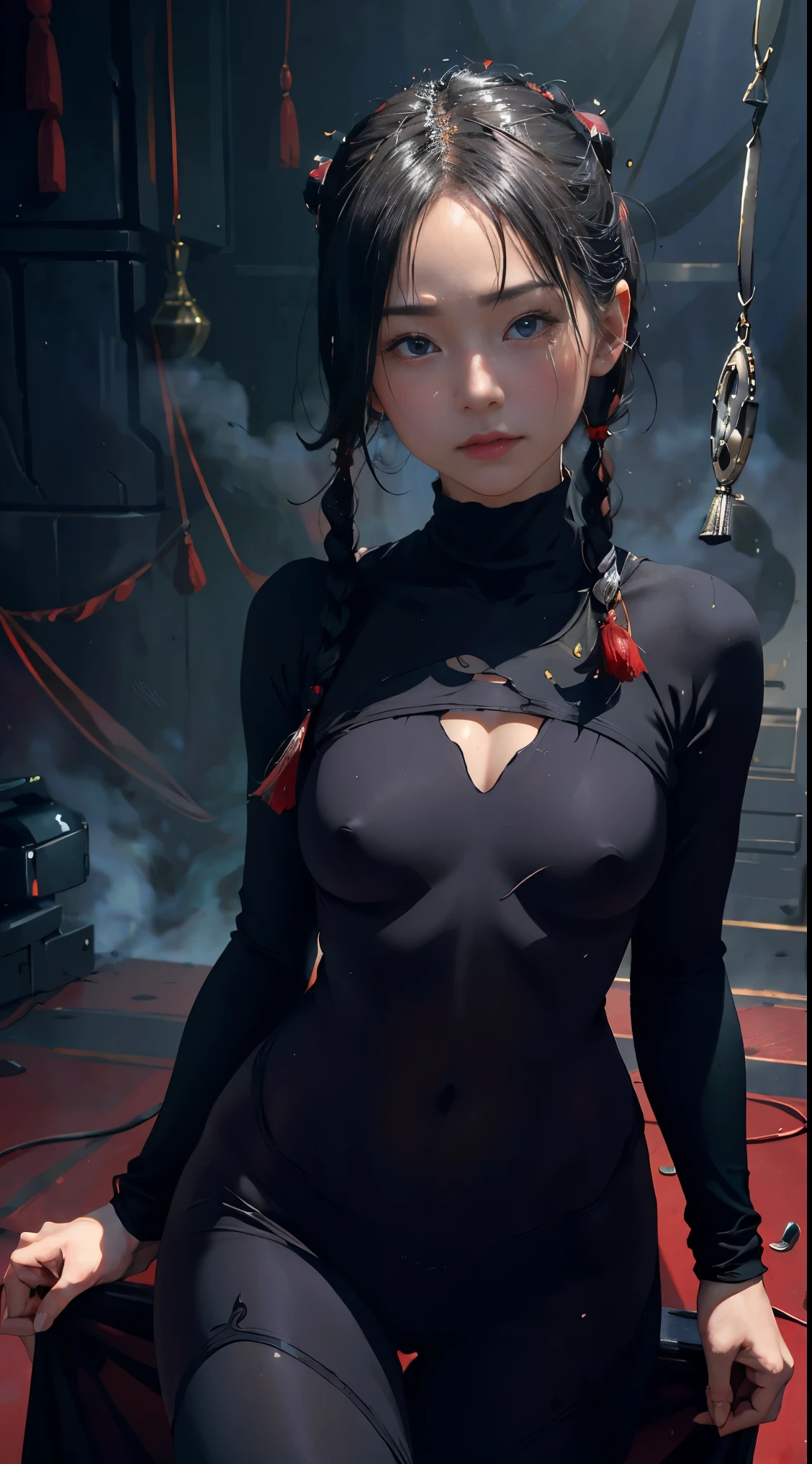 (((In 8K. HDR.hyper realism、master piece 1.4、wlop1.4、cinematic、Detailed content、Live photo 1.4, Highest quality 1.4、 Super detailed 1.4、very detailed、perfect shading、Low angle full body shot 1.2、1 photo、Commercial photo 1.4、solo photo、)))、(((nun、monastic clothes)))(((red and blue odd eyes、nun、monastic clothes、tunica、Wimple、black leggings、rosary)))((( old church、chapel、Stained glass that lets in light、Majestic atmosphere )))(((immature々meat、Claudel stands like a sharp cat。)))(((japanese woman, 18-year-old、small face1.4、tassel pigtails、silver hair、5 finger body image 1.4)))、(small breasts、small breasts、筋meatの腕と脚、glamorous body、Skin details highlighting veins glistening with sweat、Fine skin with visible pores、reality, Fine skin like downy hair, realistic and detailed skin、very fine and beautiful face、beautiful and well-proportioned face、very pretty face、dark side of skin)