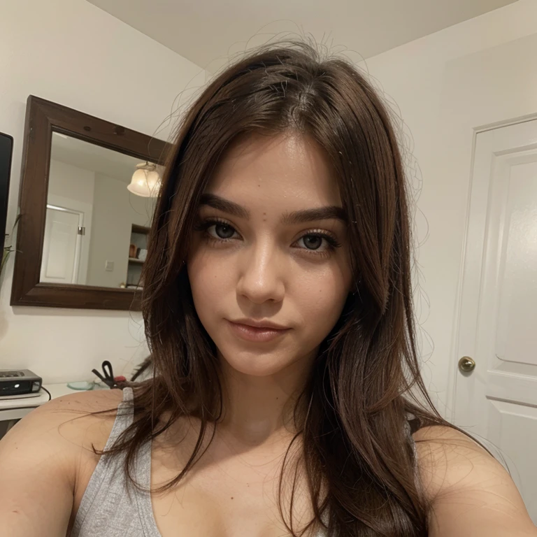 Olhos amarelos nua cabelo longo rosa sem roupa    