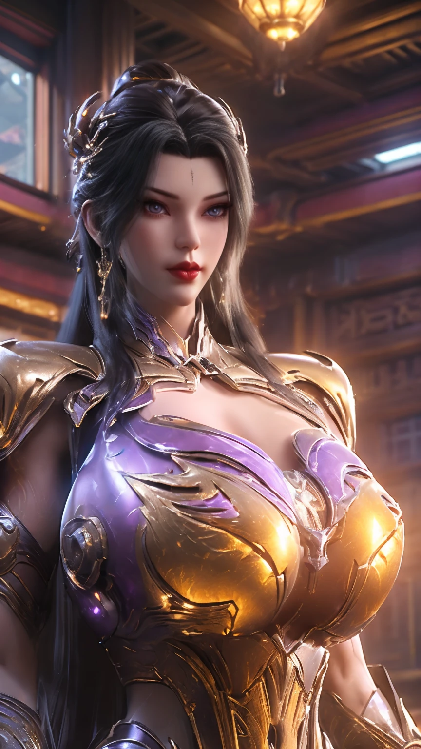 UPPER BODY,SOLO,(PHOENIX GOLD HELM), (GIGANTIC FAKE BREAST,CLEAVAGE,MUSCLE ABS:1.5), (PURPLE SHINY FUTURISTIC MECHA SCI-FI CROP TOP:1.3), (BLACK MECHA SKINTIGHT LEGGINGS:1),(SLENDER BODY MATURE WOMAN), SWEATY BUSTY BODY, (LOOKING AT VIEWER:1.3),(PORTRAIT:0.8),(HALLROOM OF FUTURISTIC SPACE STATION:1), (PHOTOREALSITIC:1.4), (ULTRA-DETAILLIERT), (TOP-QUALITY), (BEST SHADOWS), (​MASTERPIECE), BRIGHT LIGHT IN ROOM, HYPER TEXTURE, (4X MSAA), ((UNREAL ENGINE 5 RENDER)), PHYSICALLY-BASED RENDERING, ULTRA HIGHT DEFINITION, 16K, 1080P.