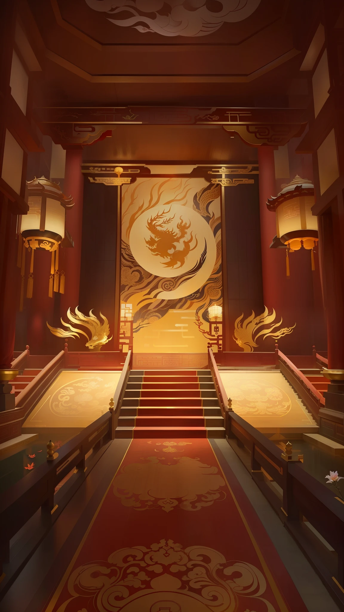 Scenes，Chinese Imperial Palace, stylized concept art, exquisitely designed Jinluan Hall, g liulian art style, Jinluan Hall, game concept art, Onmyoji Detailed Art, decadent Jinluan Hall, Background art deco palace, Chinese dragon concept art, Inspired by Huang Ding, Inspired by Huang Shen