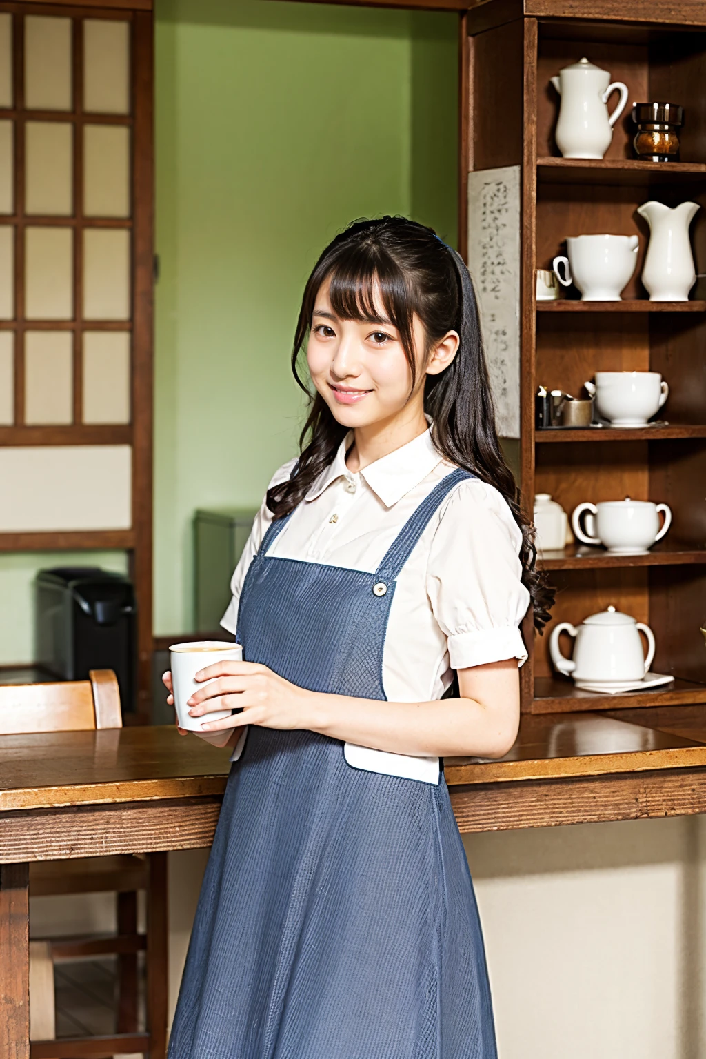 Japanese beautiful girl、coffee room clerk、21 years old、Maid clothes、