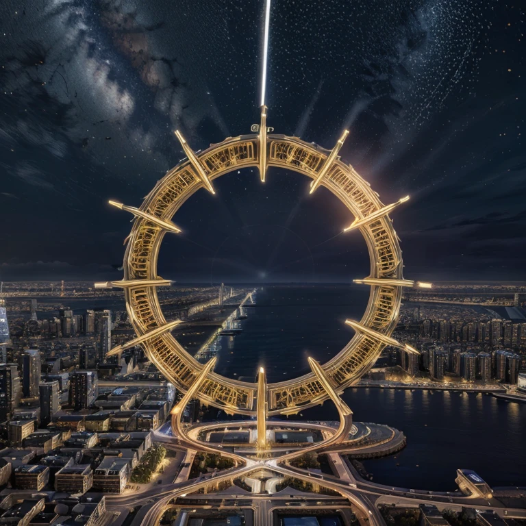 master piece, best quality, 8k, ultra-detailed, realistic,
professional lighting, realistic shadow, fine details, Golden ratio, high detail, Photorealism,
night, night view, beautiful light up,
town by the sea, multiple skyscrapers, future,
Stylish, beautiful starry sky, beautiful planet in the sky,
originality