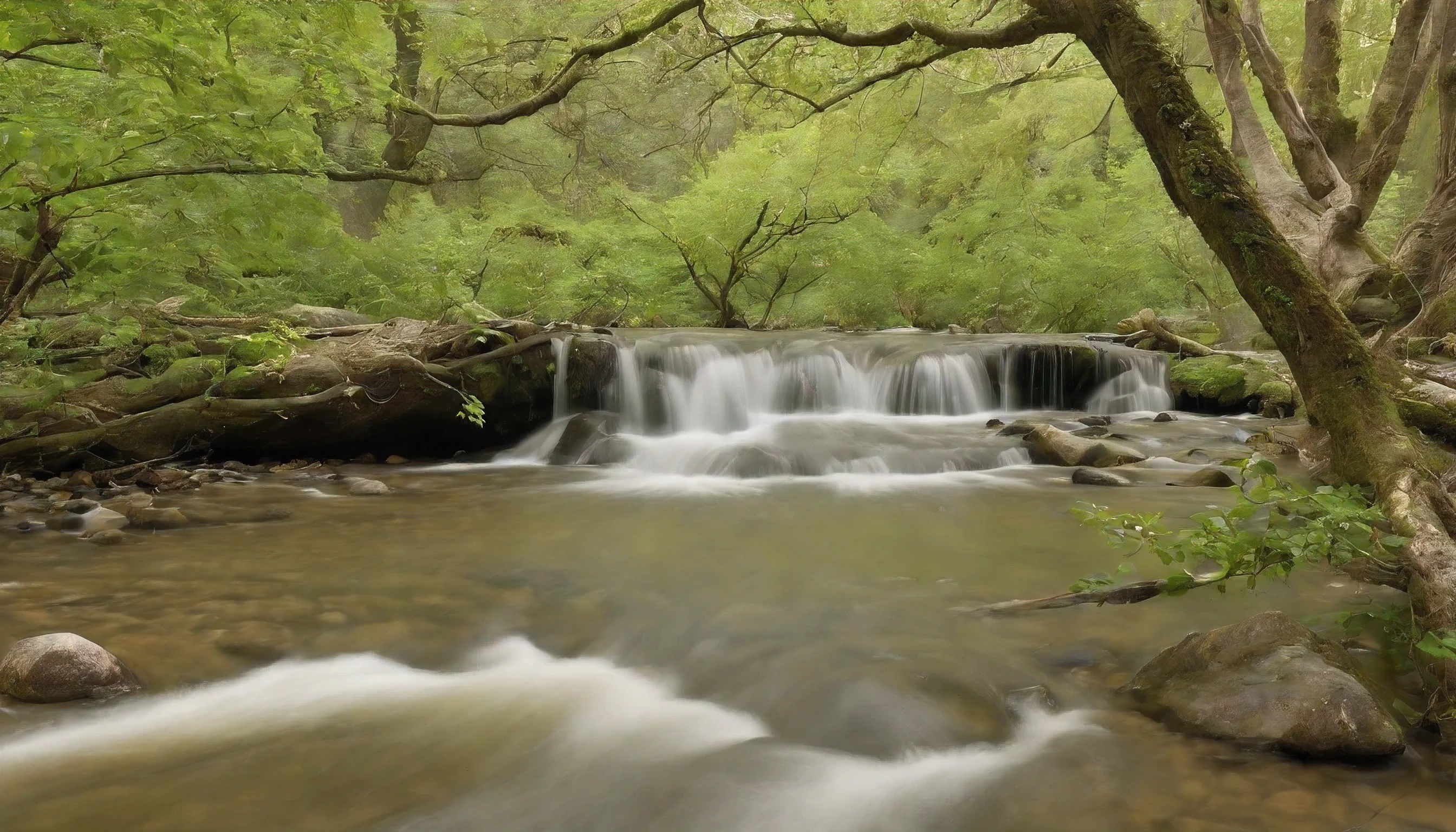 Nodding to myself, I decide to continue following the winding brook to see where it may lead. As I walk, softly humming a merry tune, I begin singing a little song about my woodland journey so far...
Oh, down the brook I chose to roam
Into nature’s verdant, living home
The sunlight filters through the trees
Dancing spirits ride the breeze
Chorus:
Foraging as I go, I merrily flow
With this brook, such lovely nooks!
Woodland maiden, unafraid
By brookside’s in the shade
Mushrooms sprouting brown and red
Berries juicy, black as night
Filling up my apron wide
With these gifts from nature’s side
Oh what a joyful path I’ve tried!
Chorus
I wonder where this brook may end?
Around the bend, what sights portend?
Babbling merrily along, a song
Clear as bell, what tales you tell?
Brook, won’t you share your secrets sweet?
Chorus
As I finish my little ditty, I realize the brook has led me to a wonderful sight! Ahead lies a still, glass-like pool, fed by a mini waterfall of the brook flowing over ancient, weathered stones. Golden finches and red robins flit between the branches of towering willow trees with long, trailing boughs. Tiny silver fish dart through the crystalline waters, nibbling at insects.