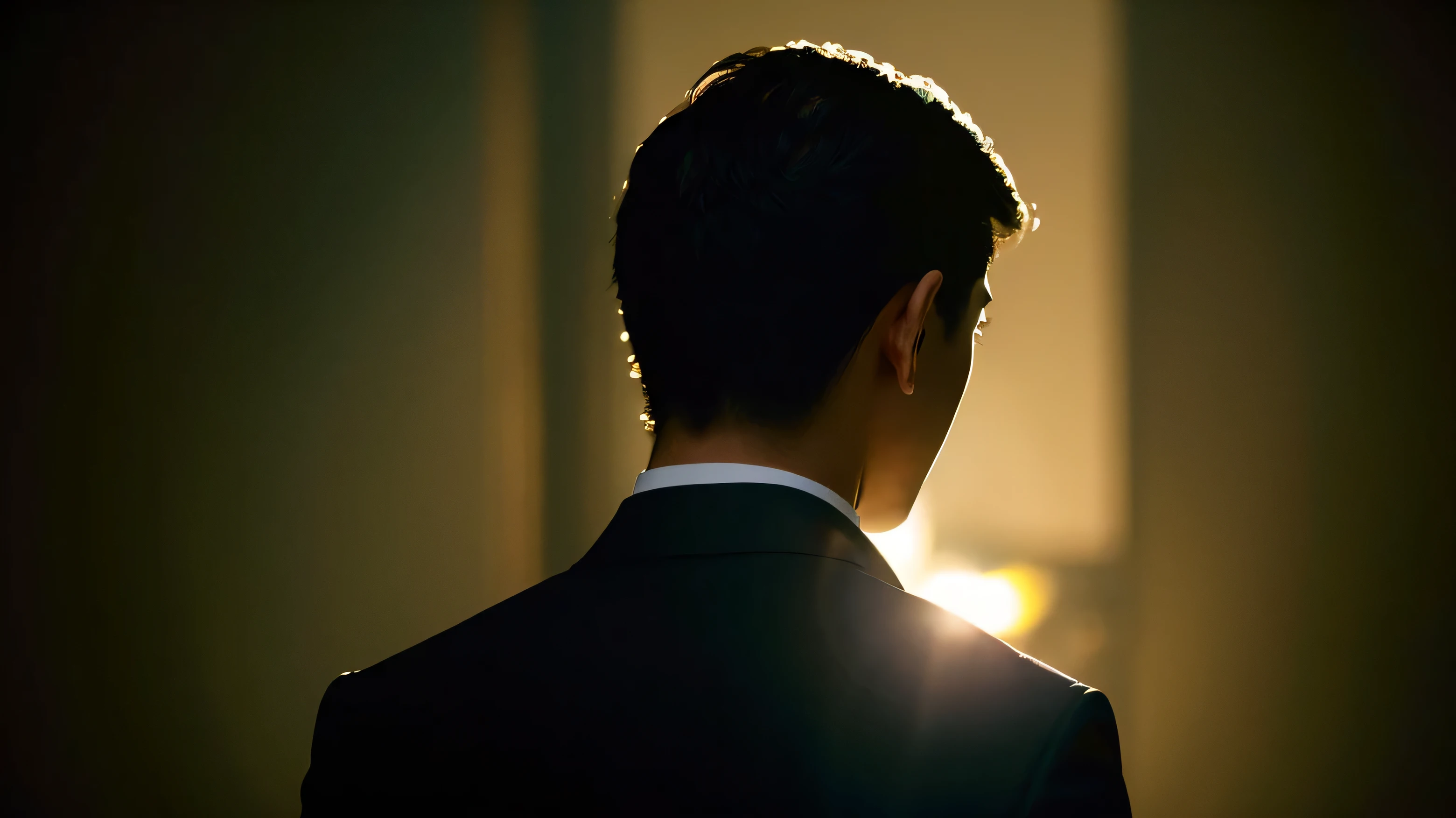 Back view of a man in a suit、I can't see my face、dignified、Sacred Light Shines、High resolution、High resolution