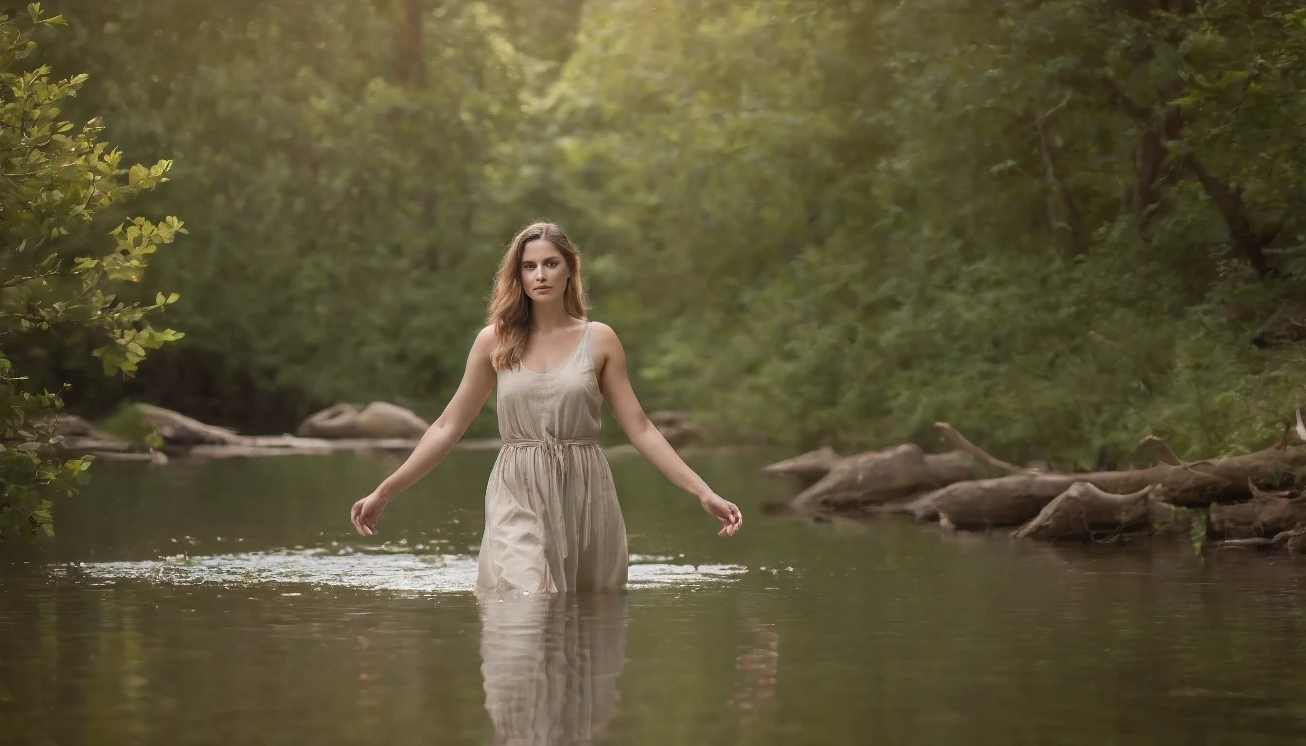 Captivated by the serene beauty of the forest pool, I decide to enjoy a refreshing swim in its inviting waters. I slip out of my roughspun peasant dress, hanging it from a tree branch along with my leather shoes and apron. Clad only in my thin linen shift, I dip a toe in to test the temperature before slowly wading in.