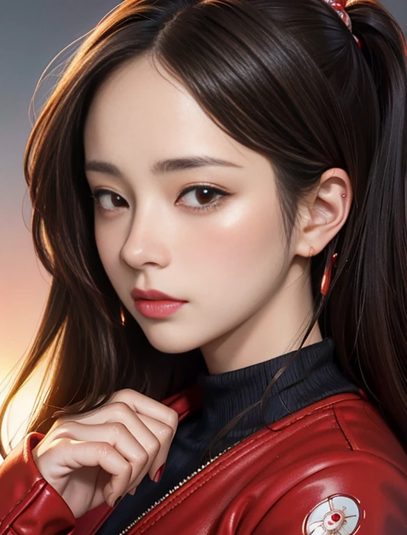 Close up portrait of woman with red jacket and earrings,Hancock , types of bacteria. anime illustration, Created at Anime Artist Studio, masayoshi suto and types of bacteria, types of bacteria. high detail, types of bacteria colorful!!!, beautiful character drawings, range murata and types of bacteria, stunning anime face portraits, from one piece, beautiful anime woman