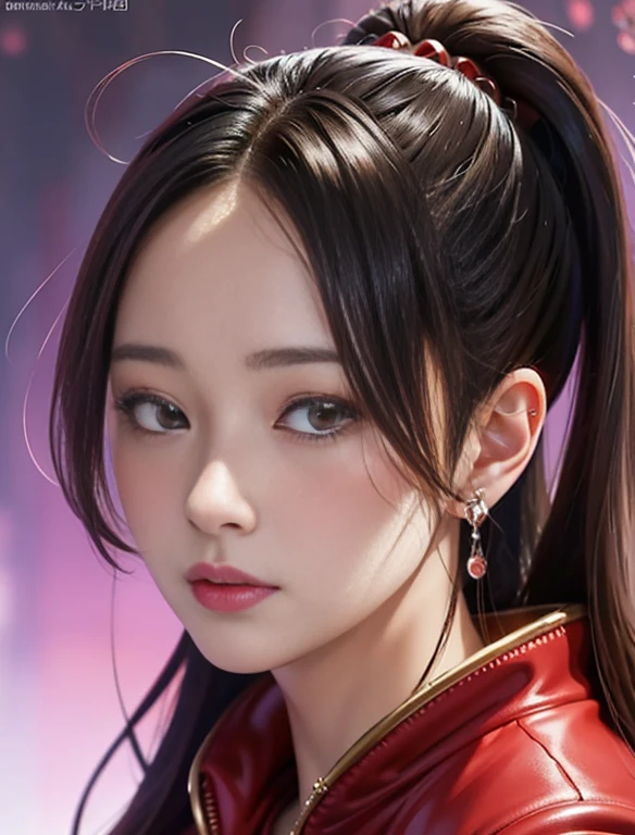 Close up portrait of woman with red jacket and earrings,Hancock , types of bacteria. anime illustration, Created at Anime Artist Studio, masayoshi suto and types of bacteria, types of bacteria. high detail, types of bacteria colorful!!!, beautiful character drawings, range murata and types of bacteria, stunning anime face portraits, from one piece, beautiful anime woman