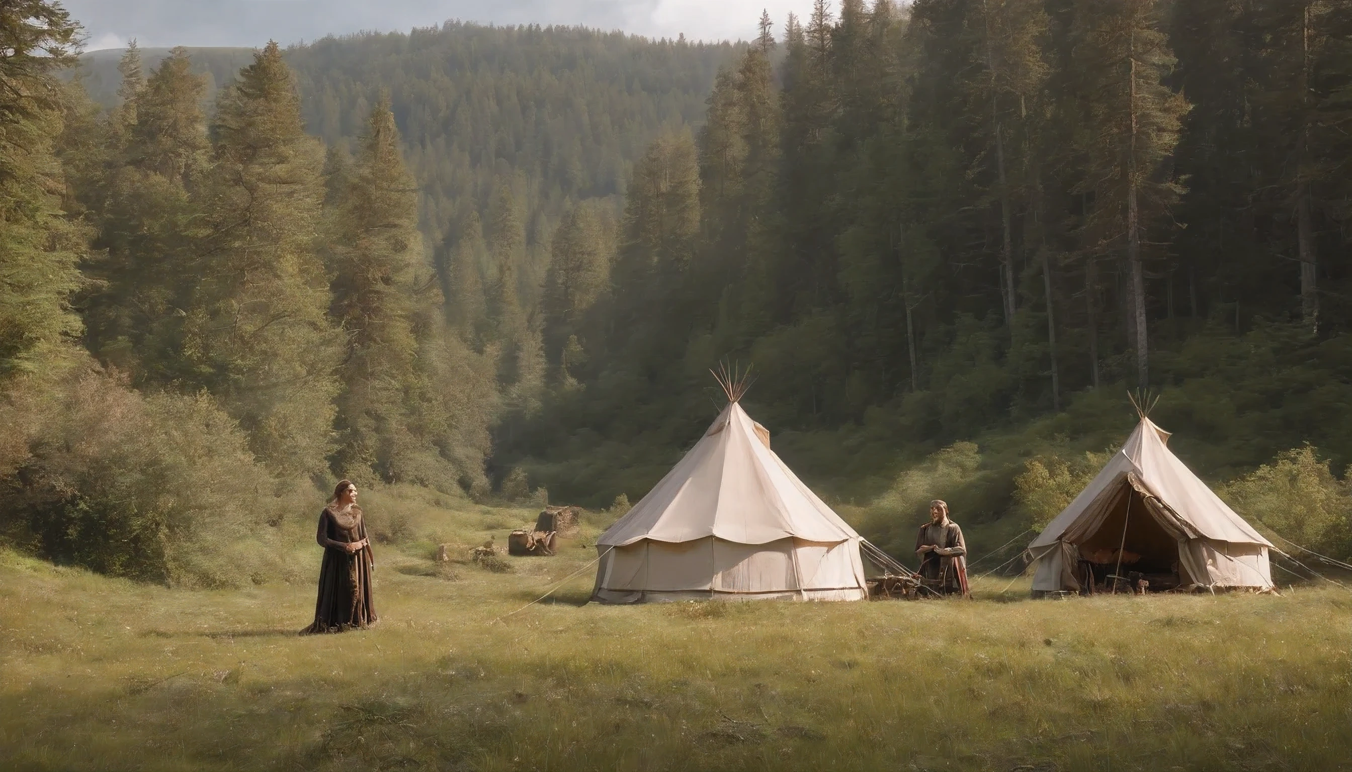 “Mine little encampment lies just ahead by Sprite Falls. There I compile mine daily findings to present the crown. Tis quite a solitary life, in truth, riding out alone thusly. Only mine handmaid Daria accompanies at camp. So I confess, coming ‘cross a near bare peasant lass lost in woods proved rather amusing diversion this morn!”
