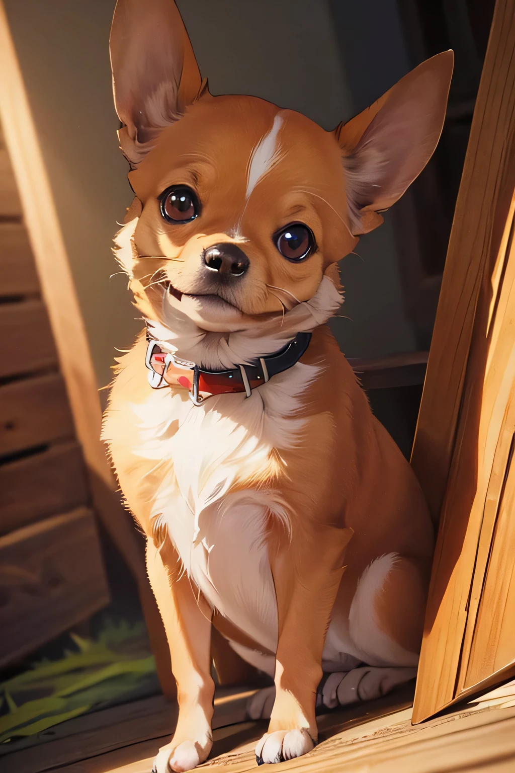 (High resolution, realistic, 4K, super detailed, masterpiece:1.2),1dog,Chihuahua,cute,small,orange eyes
