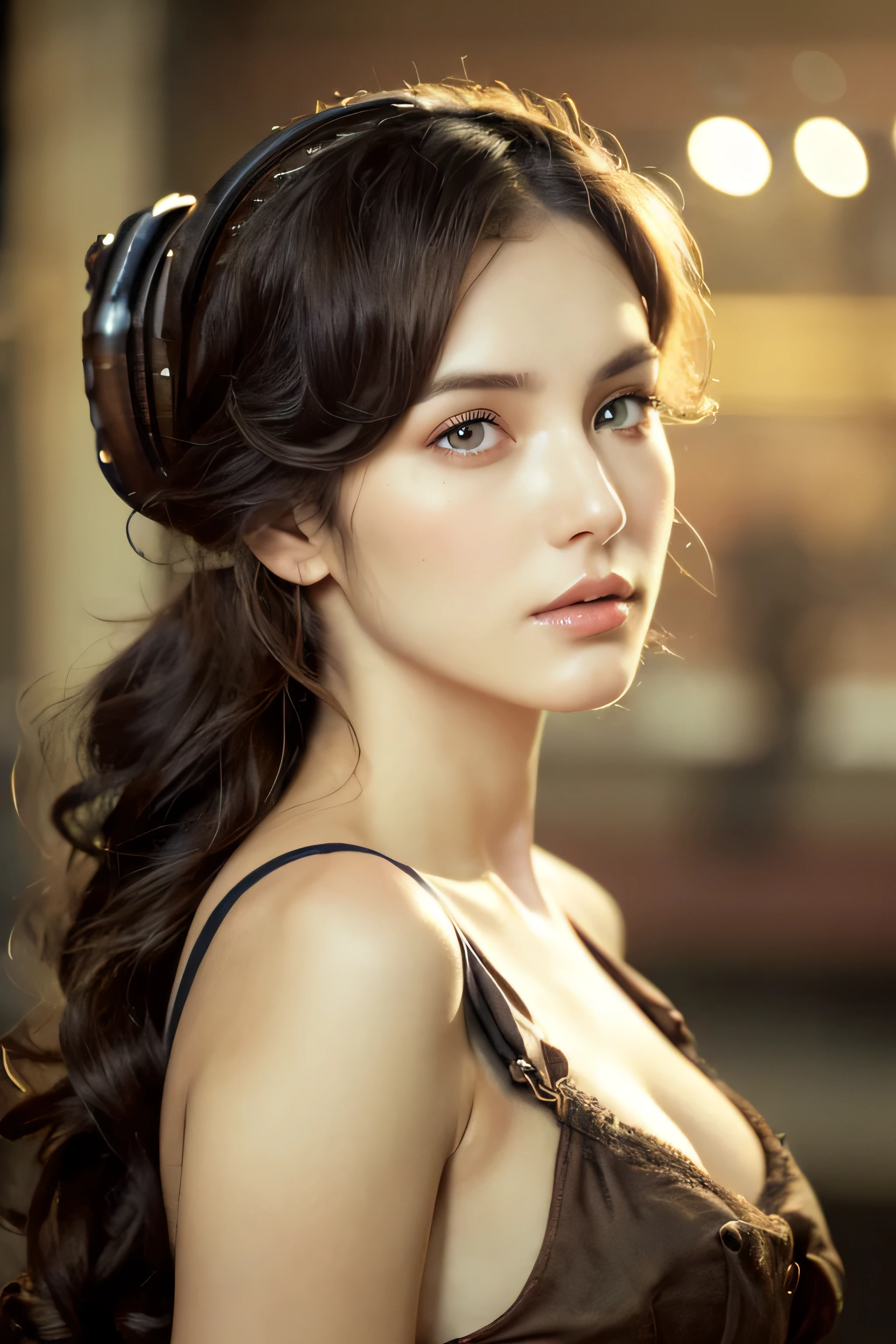 (Best Quality, Masterpiece, Ultra High Definition, High resolution, highly detailed, High Definition Face, clear pictures, HDR:1.5), (20-year-old woman:1.3), (eyes be visually in focus:1.4), (film photography style:1.5), (steampunk, steampunk beauty:1.5), (Slim Big Breasts, huge Breasts:1.3), long hair, (Glossy, highly fine breasts, shiny skin), highly detailed facial and skin texture, (beautiful eyes, light in the eyes, detailed eyes), clean face, white skin, very Fair skin